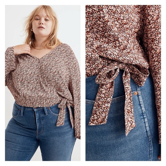 Madewell Tops - MADEWELL Burgundy Long Sleeve Tie Front Wrap Top Size 1X NWT